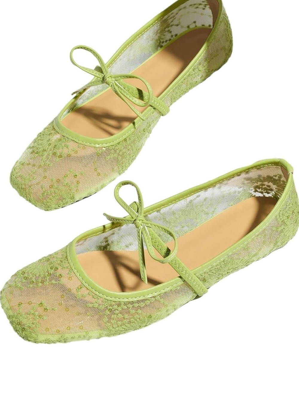 NWT Lace Bow Mary Jane Ballet Flats - Light Green with sequin details - size 9